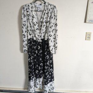 Lane Bryant 22W Black & White Floral Long Sleeve  Wrap Maxie Dress